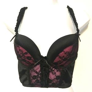 Native Intimates Bra 36 B Black Fuchsia Lace XT89